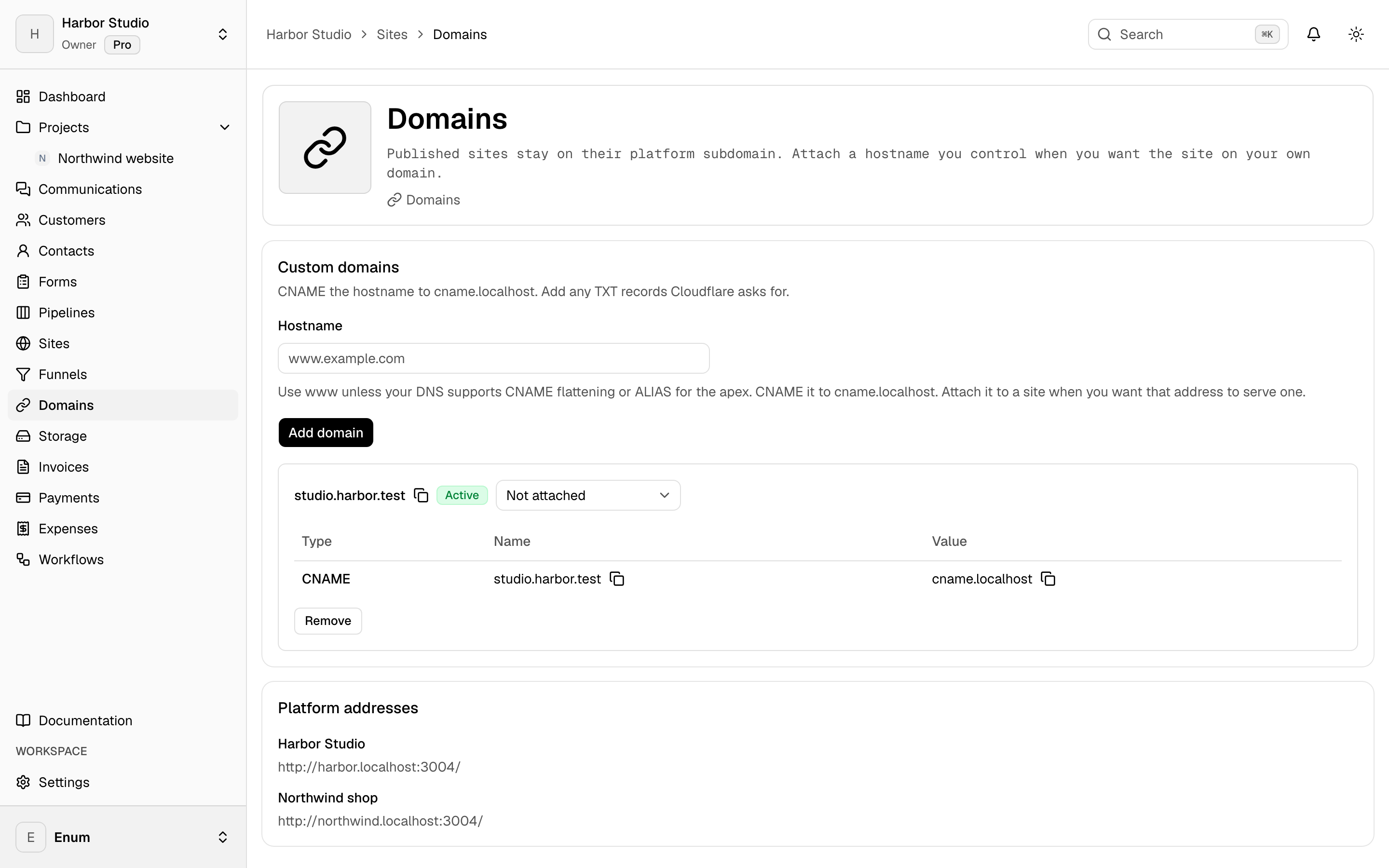 Harbor Studio custom domains