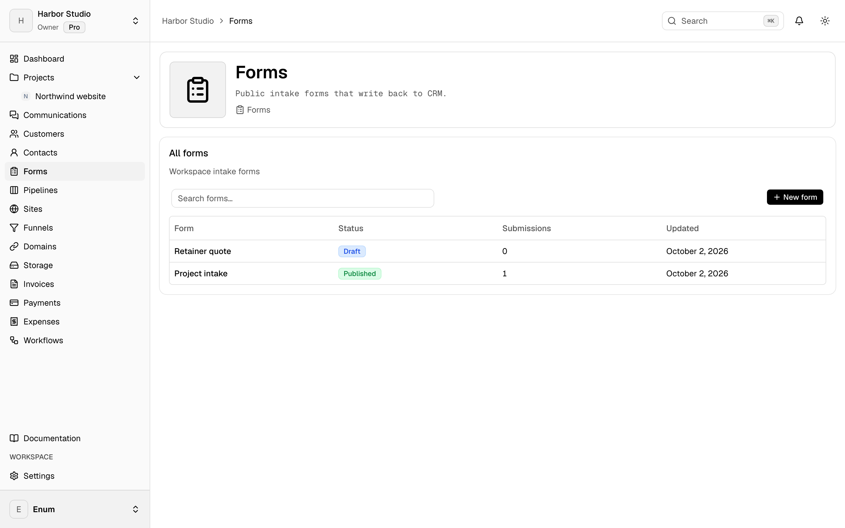 Harbor Studio form builder