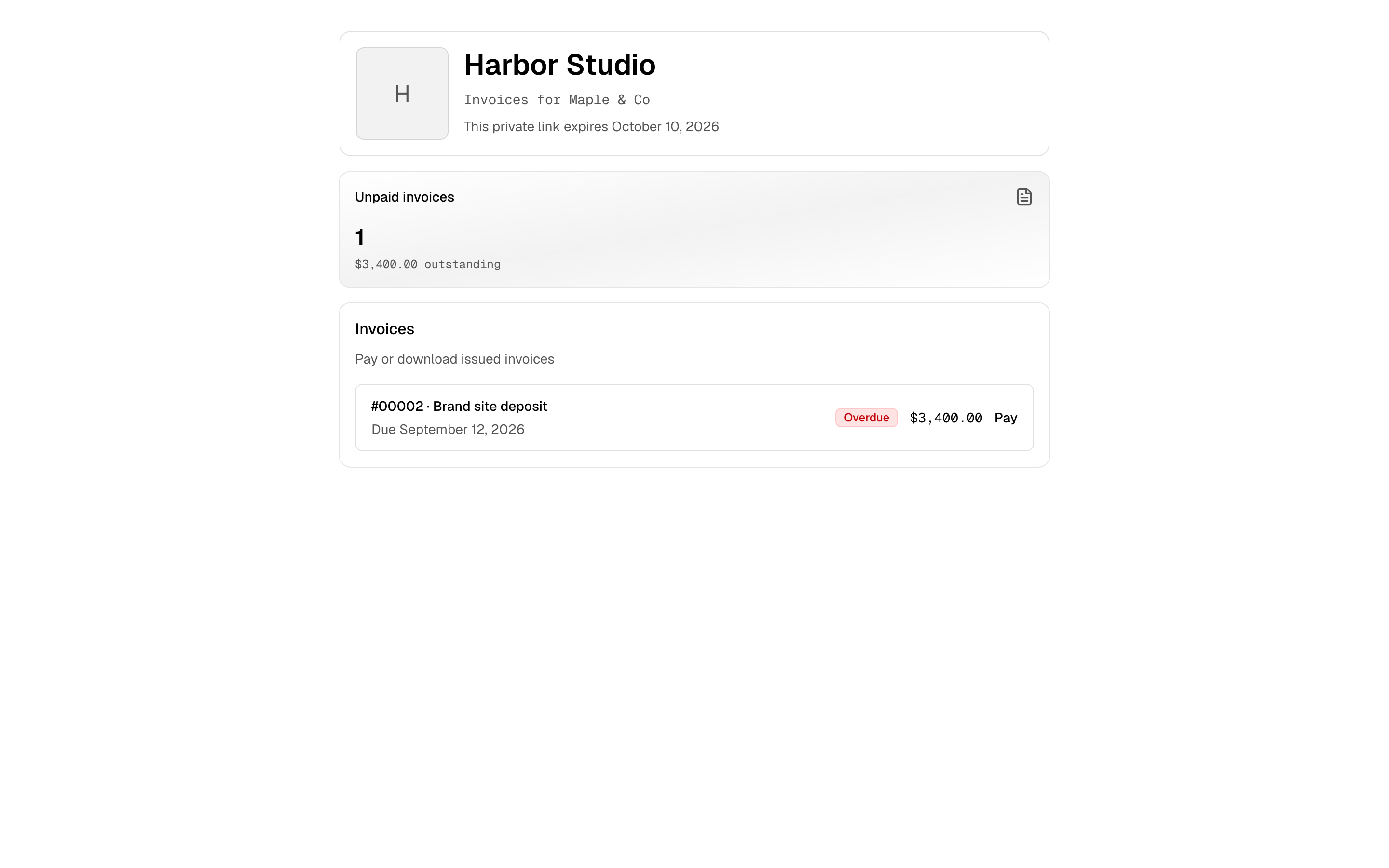 Harbor Studio client portal