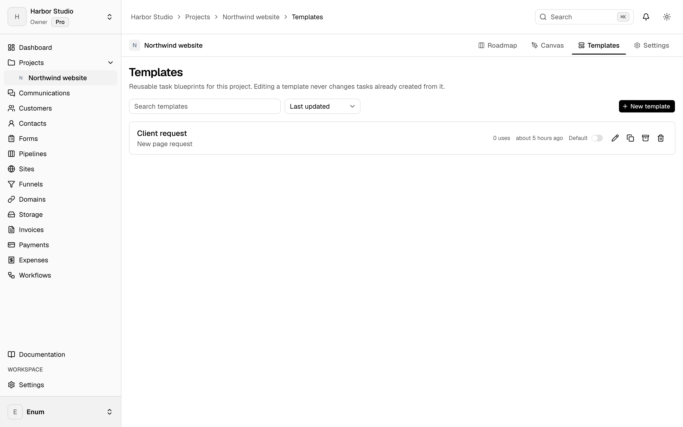 Harbor Studio task templates